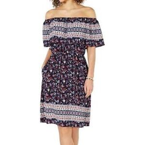 𝅺Style & co boho floral off shoulder dress ruffle
